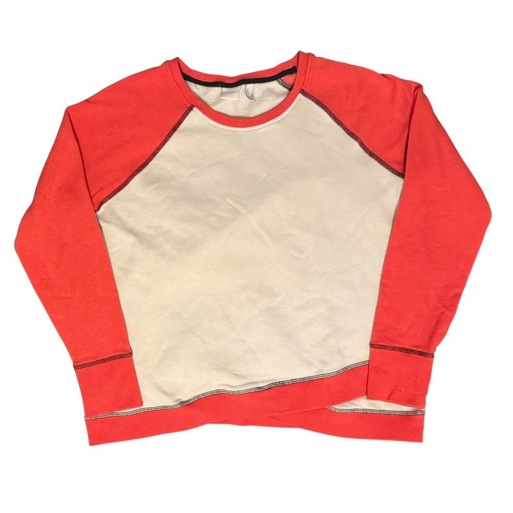 Cinch Raglan Sweatshirt Womens Large Coral Cream Good Thumbhole Asymmetrical Hem
